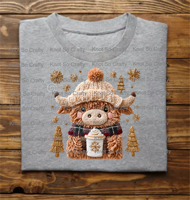 12419- faux yarn highland cow - christmas